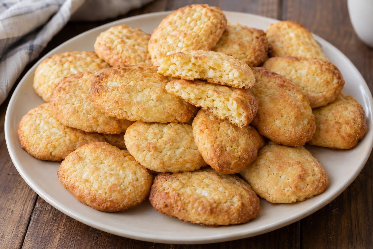 Bizcochos ovalados de cuajada huilenses con bordes dorados y centro tierno, servidos en un plato claro.