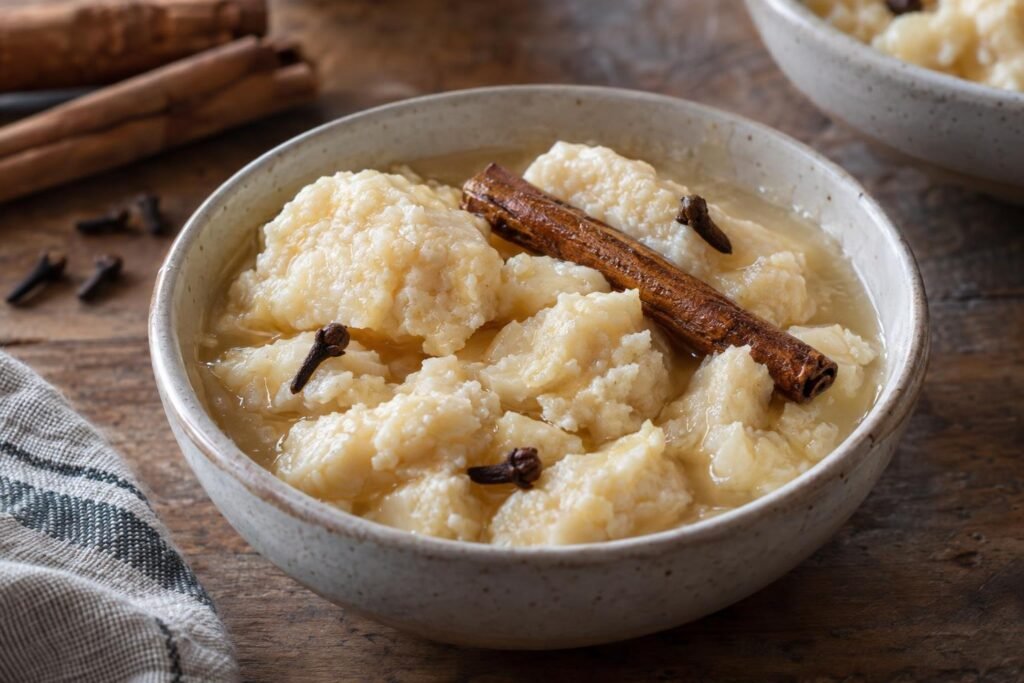 Dulce de leche cortada colombiano con grumos tiernos en almíbar claro de canela, clavo y vainilla