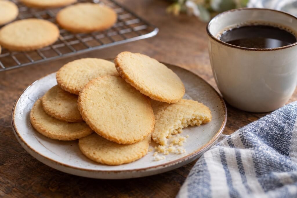 Panderos tolimenses de almidón de yuca, galletas delgadas y claras con bordes apenas dorados, servidas junto a café.
